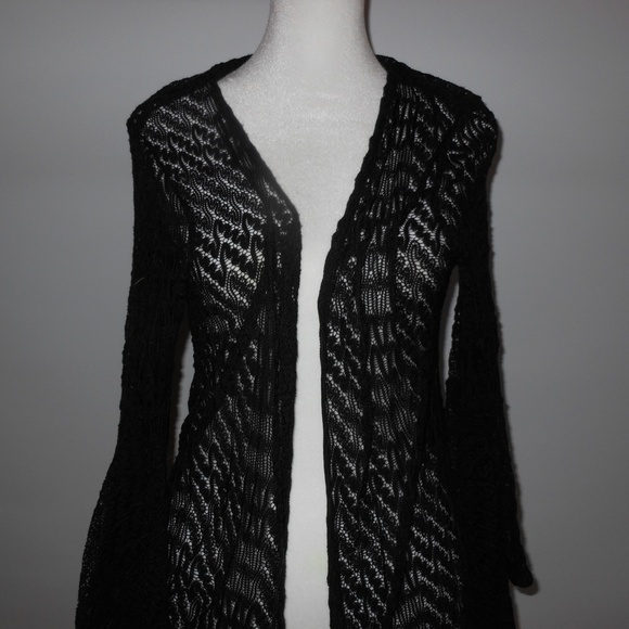 Nordstrom Black Mesh Cardigan Shawl with Flare Sleeves – Size Small - Picture 2 of 5